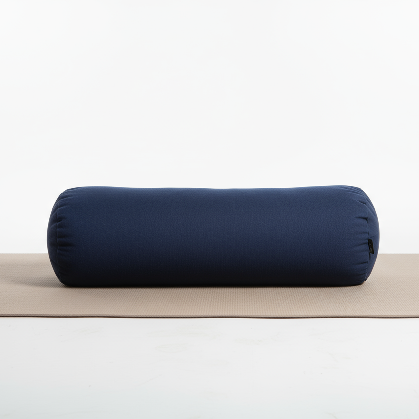 navy blue standard bolster on a yoga mat