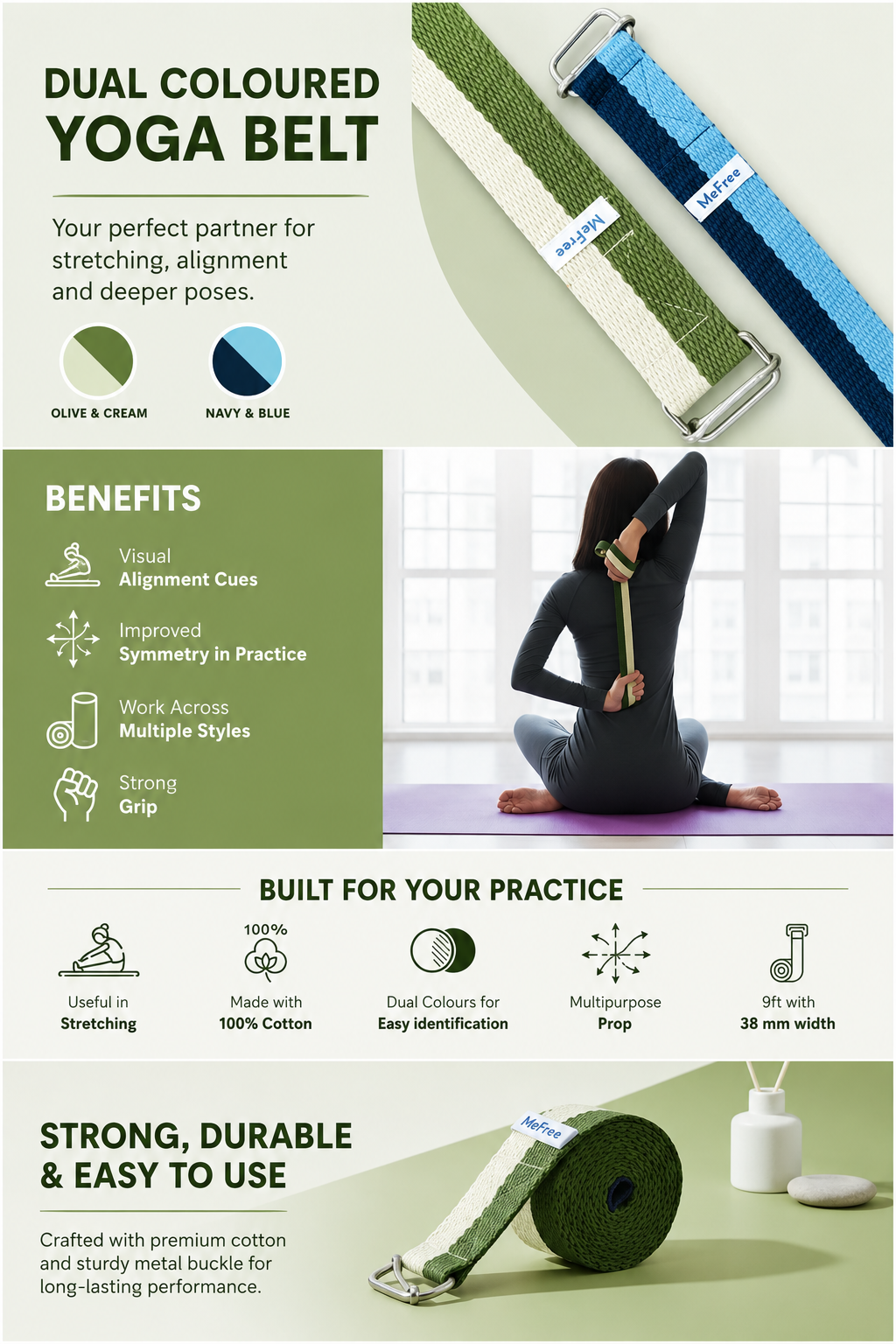 Dual Coloured Yoga Belt